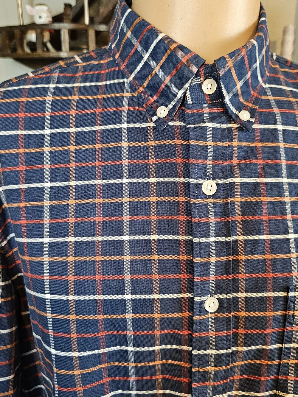 J.Crew Flex Oxford Slim Plaid Button Down Shirt Blue Orange NWT Size L